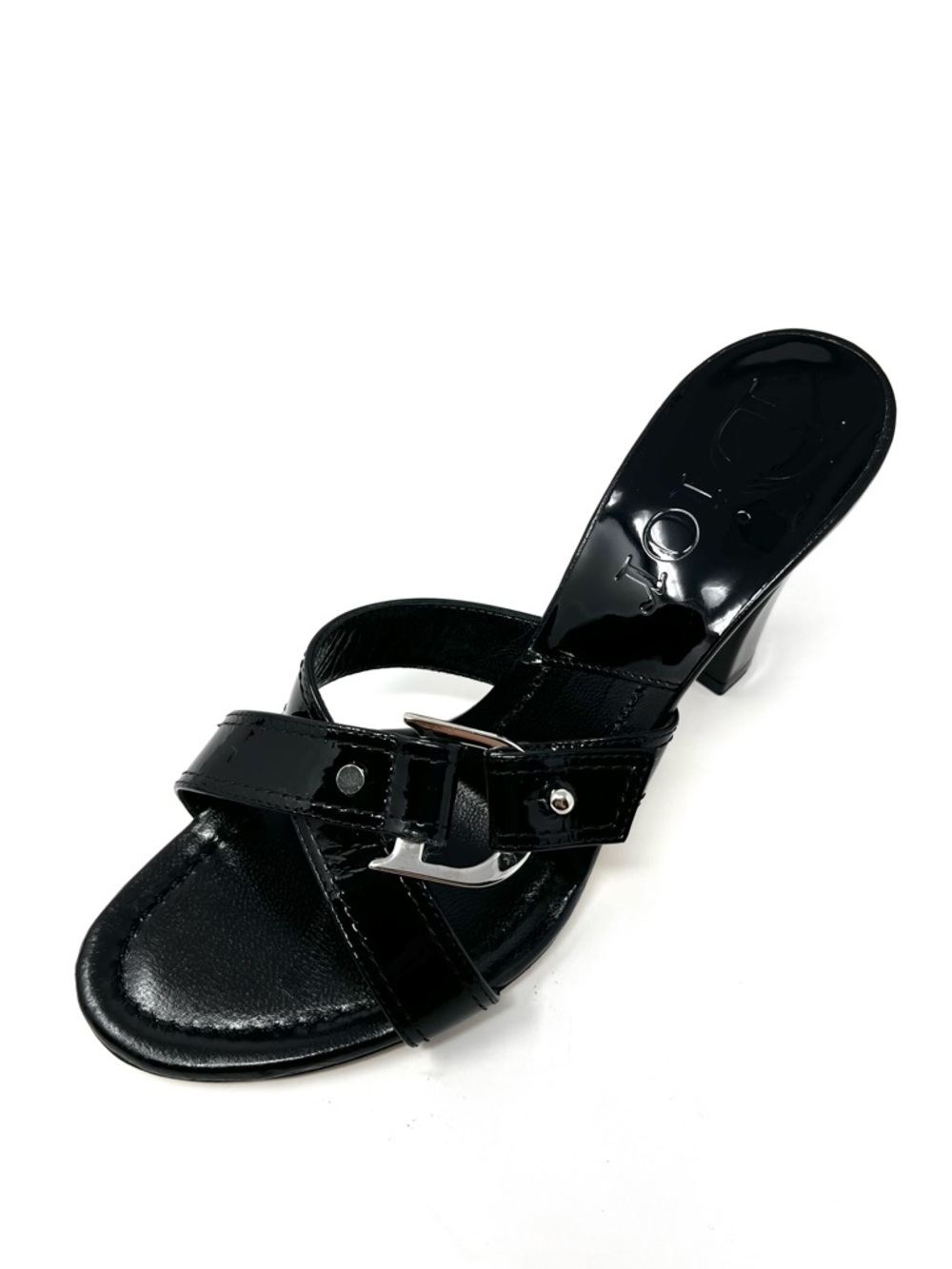 Vintage Christian Dior Galliano Y2K Black Patent D Buckle Sandals Heels 36.5 6.5 - Picture 2 of 11